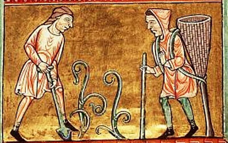 Click to enlarge medieval calendar Labours of the Months may planting