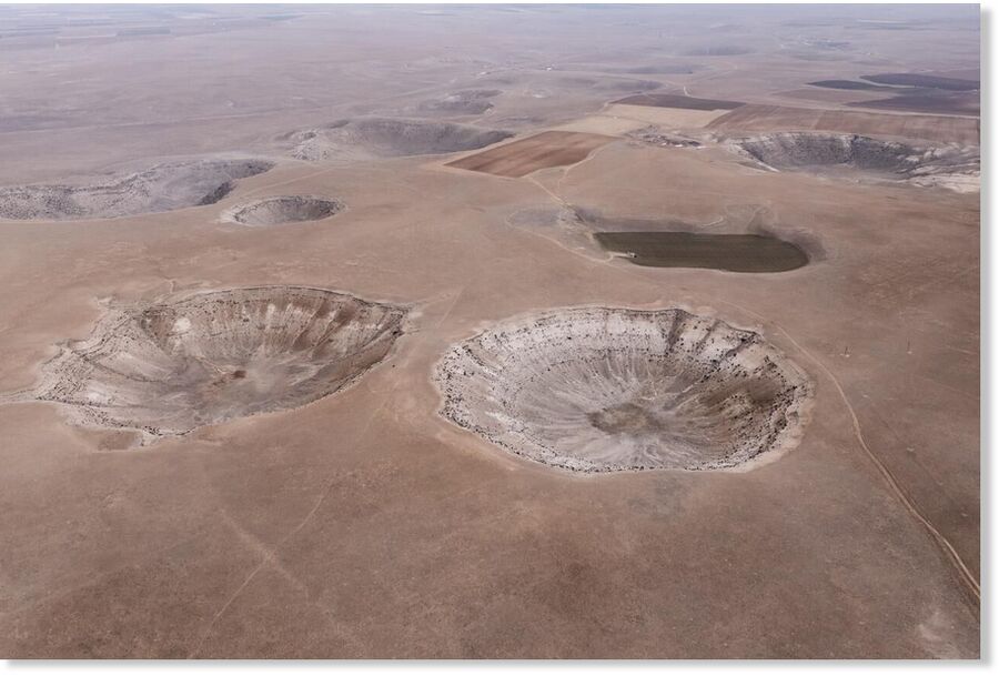 An aerial view of sinkholes in Konya, Türkiye, Dec. 5, 2025.