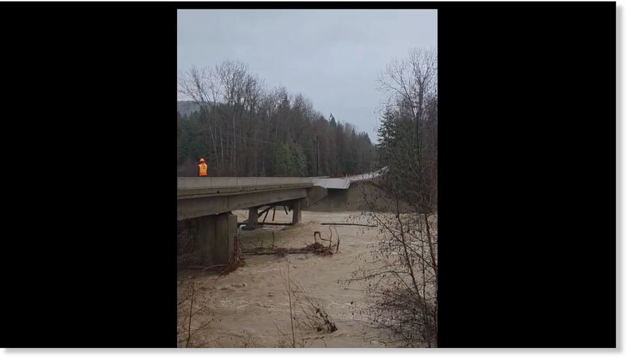 Click to enlarge The power of an atmospheric river moisture fueled Libby Creek tore through a bridge on Farm to Market Road, completely destroying the bridge and road that once was