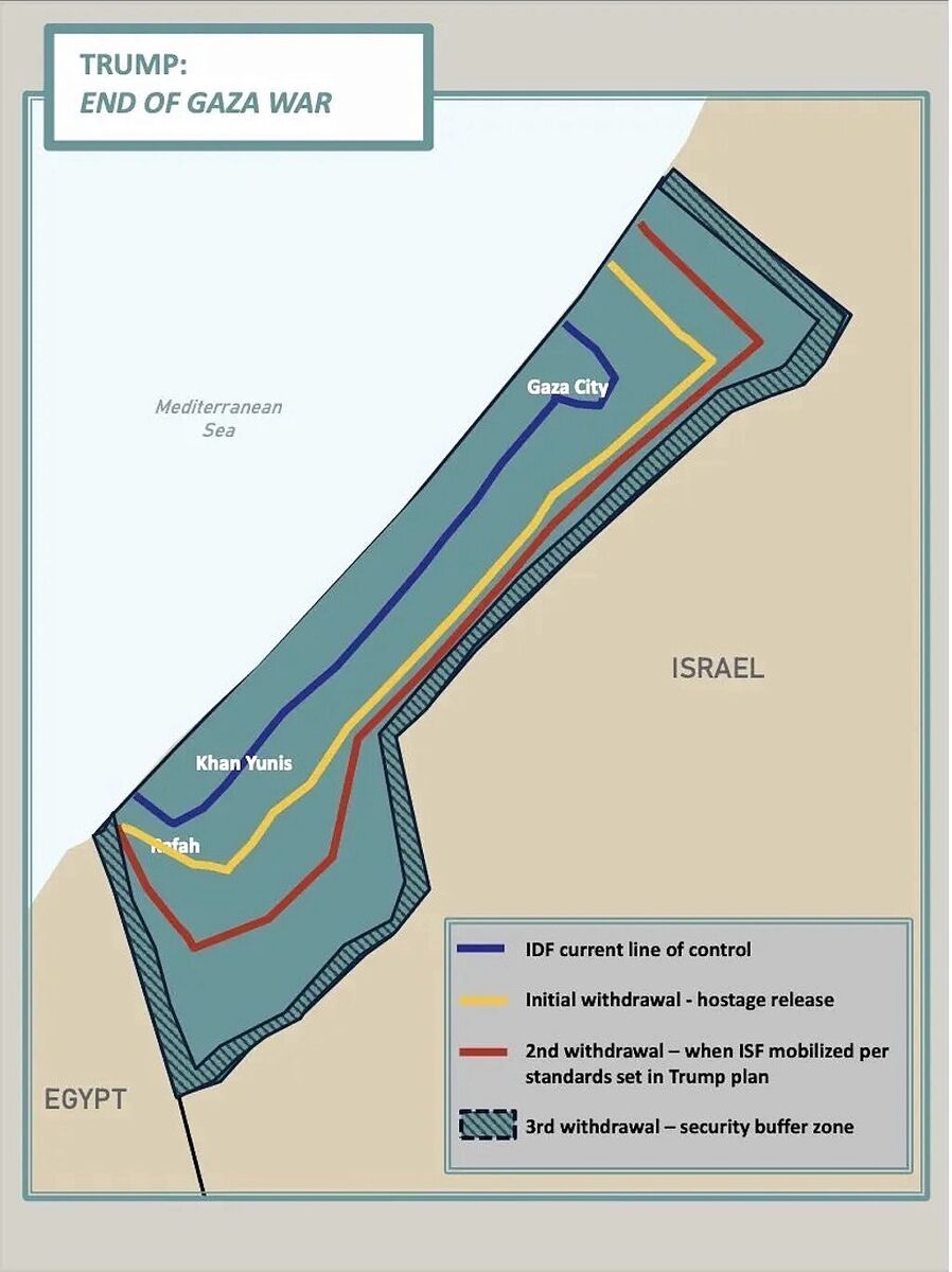 Click to enlarge original withdrawal map Trump's 20-point Gaza plan.
