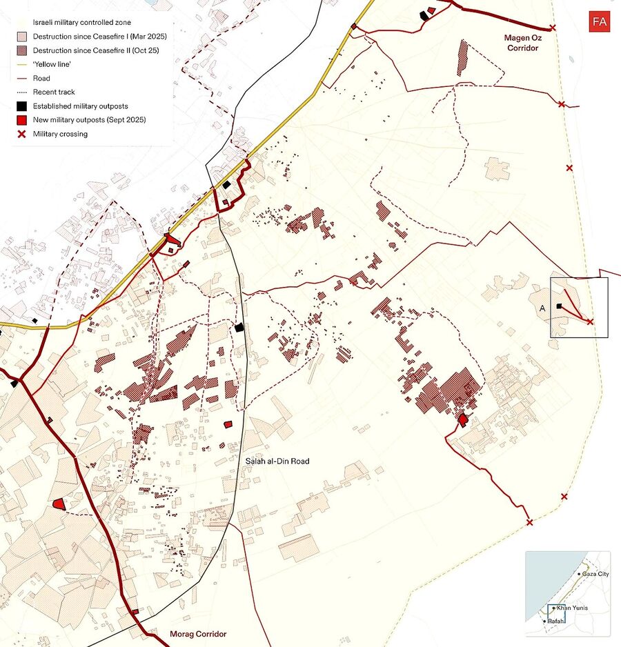 Click to enlarge destruction new check points IDG Khan Younis