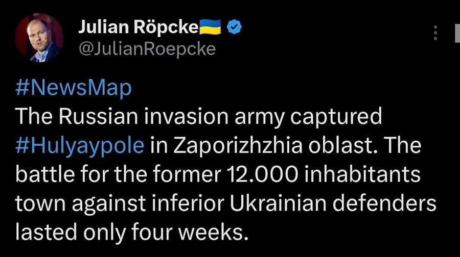 Click to enlarge tweet Roepcke russia capture hulyapole