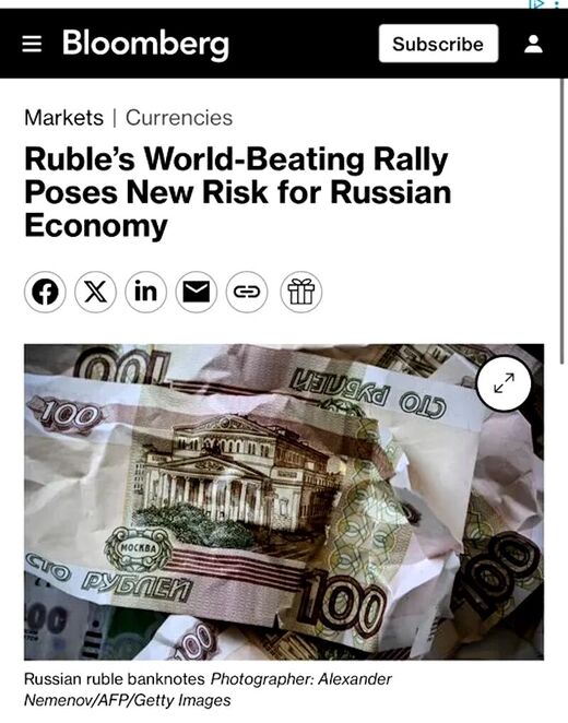 Click to enlarge bloomberg article ruble strength danger russia