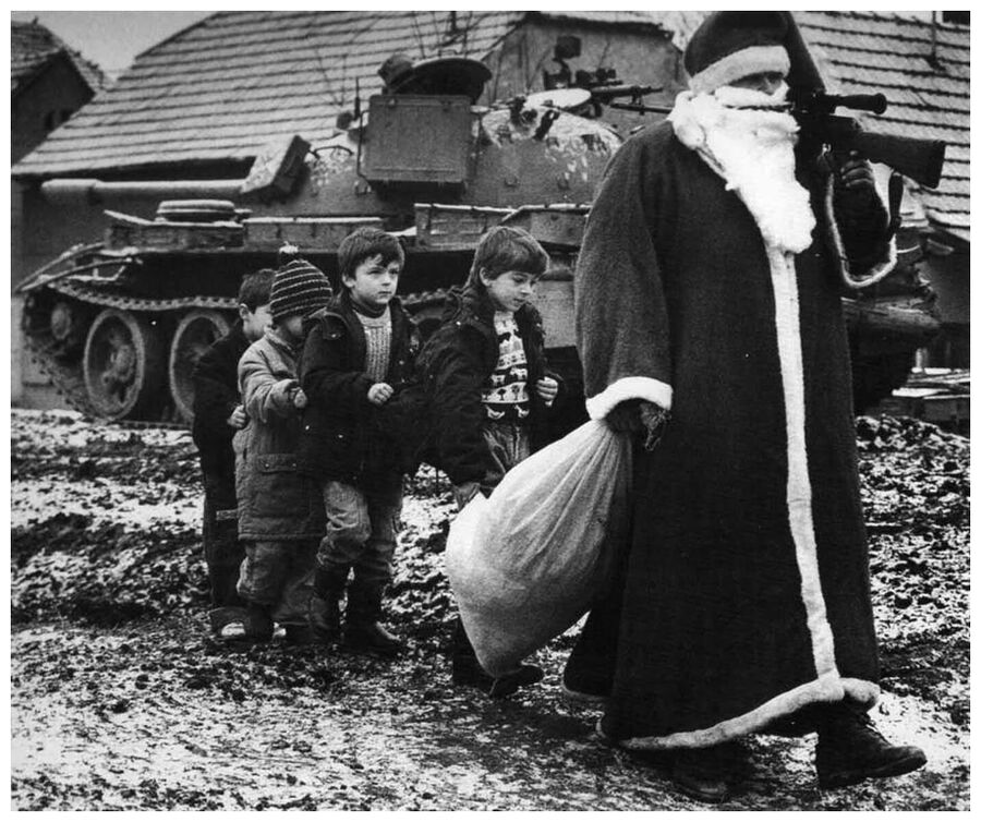 Click to enlarge staged photo, Croatia, Christmas 1992.