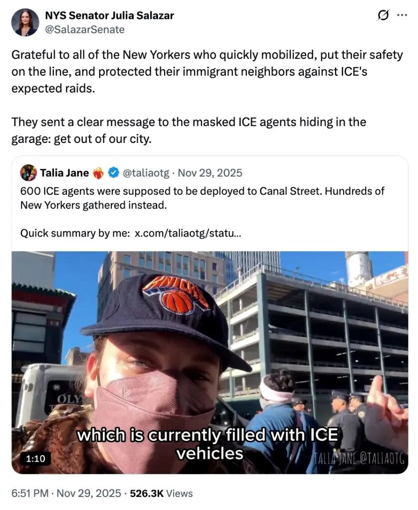 Click to enlarge senator new york anti ice tweet