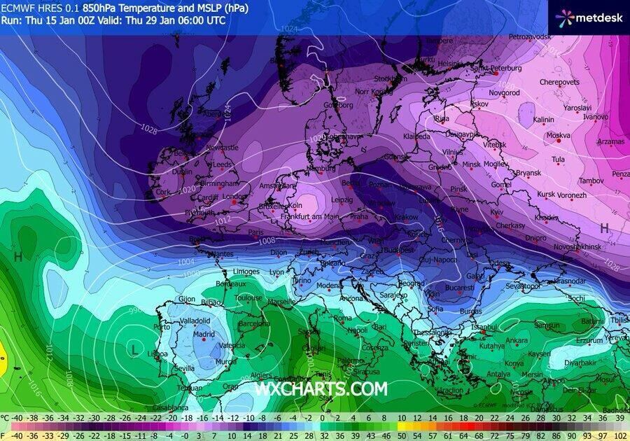 europe cold front 2026 map
