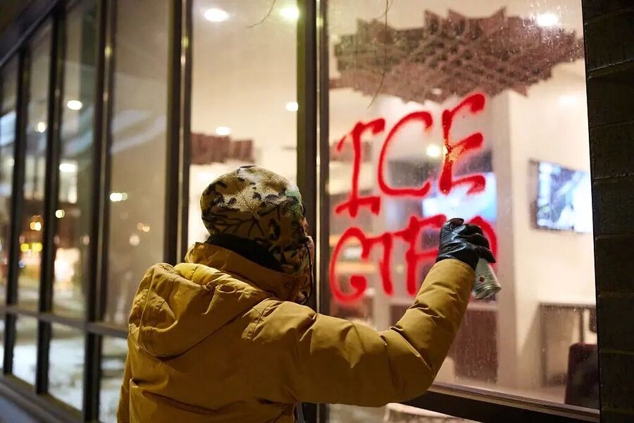 protester grafitti minneapolis hotel anti ice