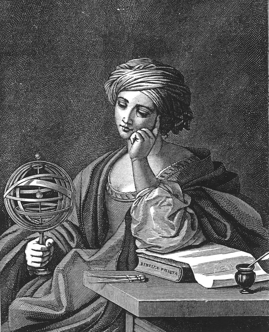 Click to enlarge urania muse of astronomy etching
