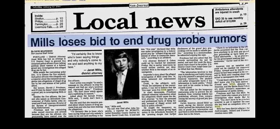 janet mills maine cocaine allegations