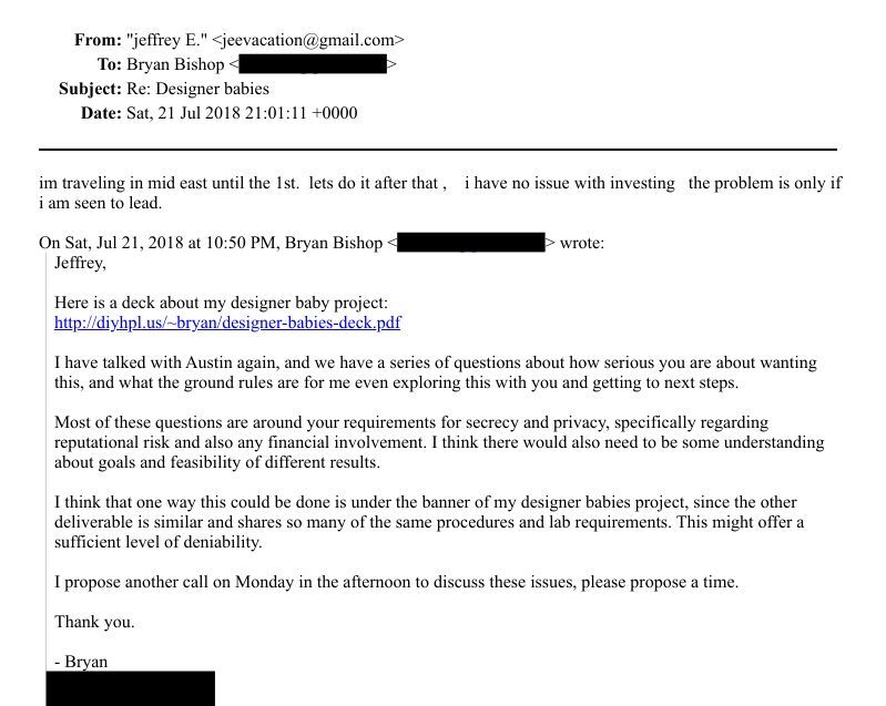 Click to enlarge Epstein email designer babies