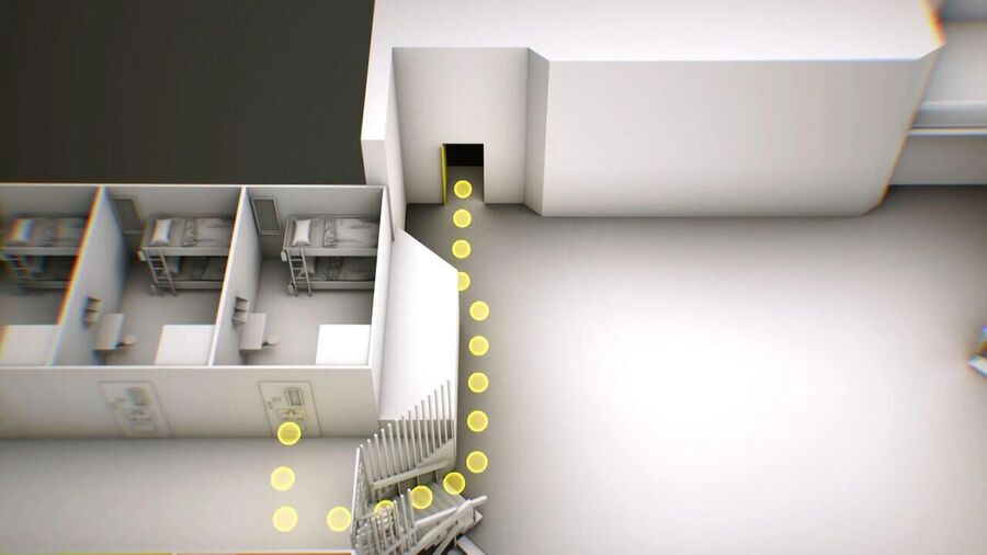 Click to enlarge illustration shows a path from the entrance to the Special Housing Unit