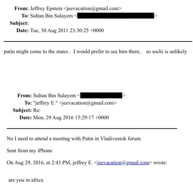 Email: Epstein to Sultan Bin Sulayem