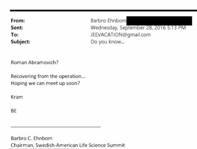 Email: Barbro Ehnbom to Epstein