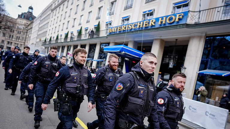 Police officers secure the 62nd Munich Security Conference in Munich.