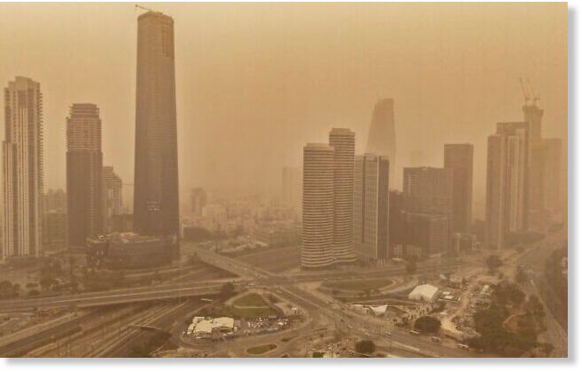 Tel Aviv under heavy haze, February 14, 2026.