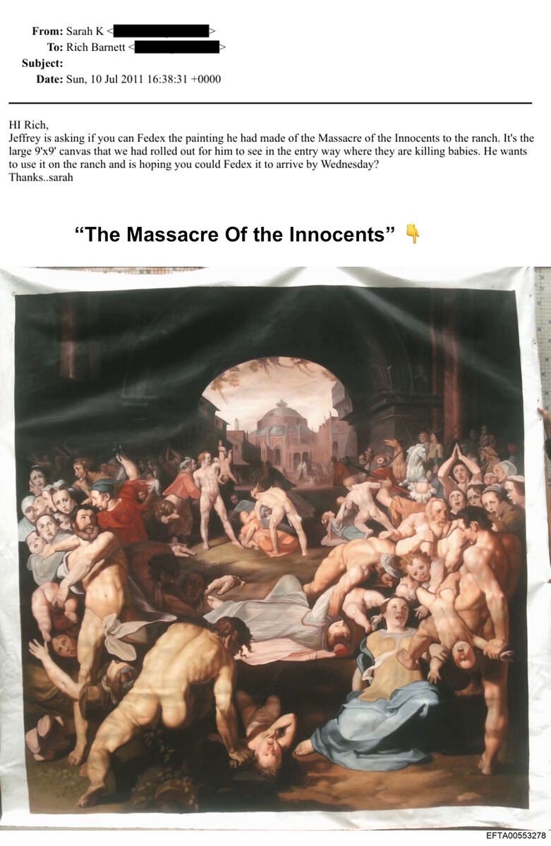 Click to enlarge epstein email painting zorro ranch massacre innocents