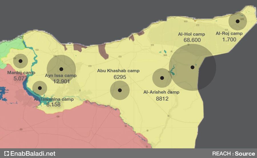 Click to enlarge ISIS holding camps in north-east Syria