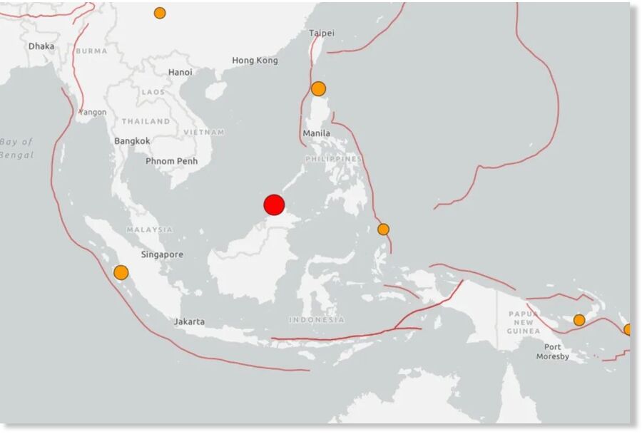A map shows a 7.1 earthquake struck off the coat of Malaysia early Monday morning local time. (Credit: U.S. Geological Survey)