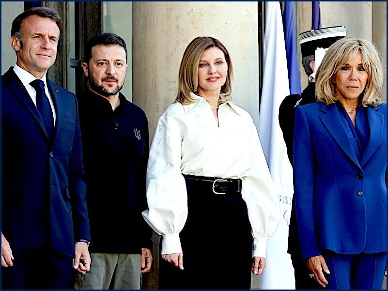 Click to enlarge MacronZelensky and 'wives'