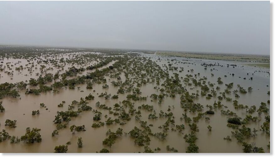 Flooding on Sunday at Lake Nash Cattle Station on the Barkly Tableland.