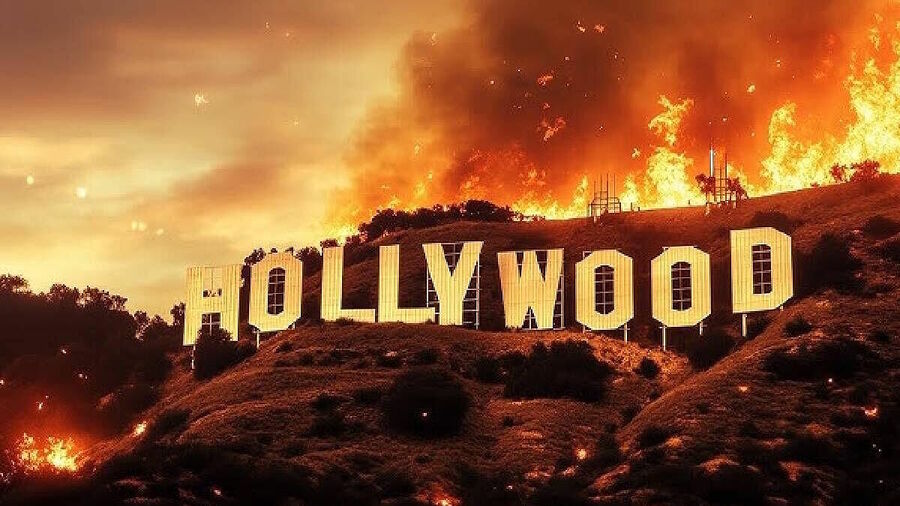 hollywood sign fire graphic movie industry