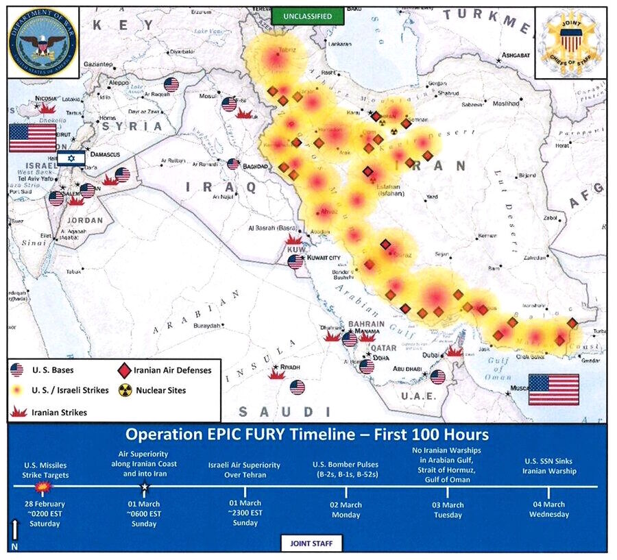 Click to enlarge Iran US strikes first 100 hours war