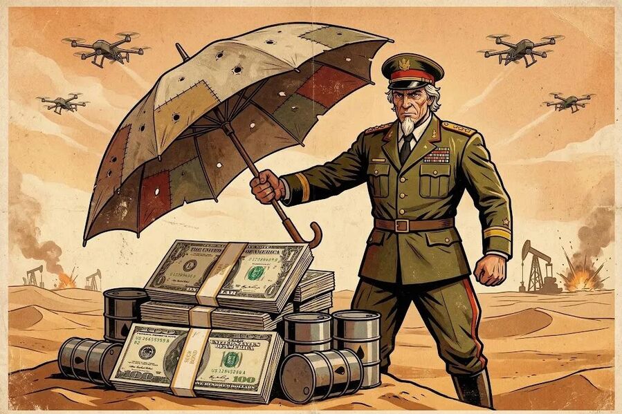 military protecting oil and money drawing