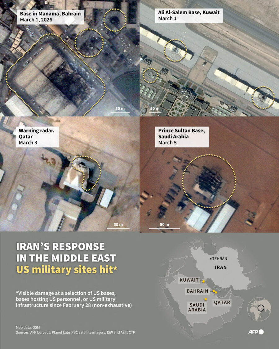 Satellite photos of US military damage on bases
