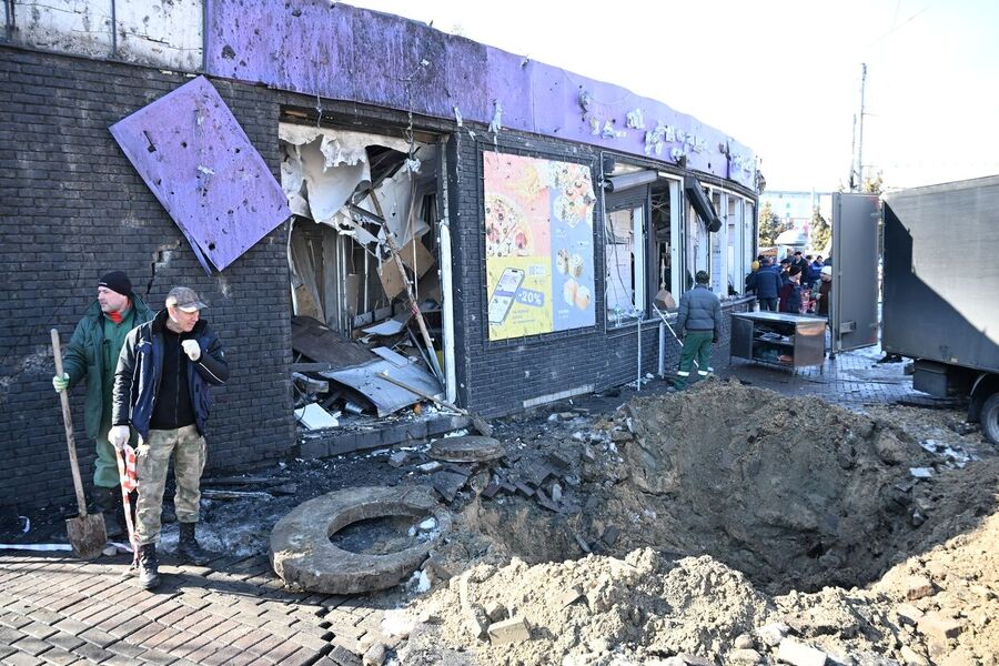 Click to enlarge shopping pavilion damaged by a Ukrainian missile strike amid Russia's military operation in Ukraine, in Bryansk, Russia