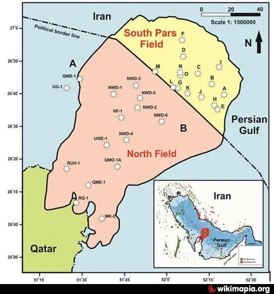 Drawing of the joint Gas fields in Iran and Qatar.