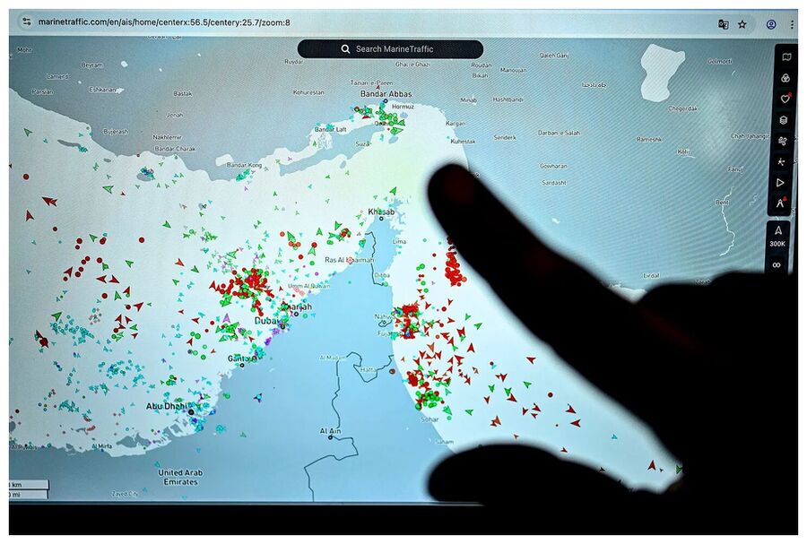 Click to enlarge Container vessels trapped in the Strait of Hormuz