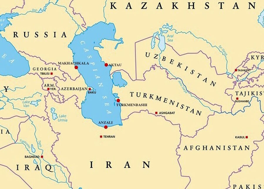 caspian sea contries bordering map