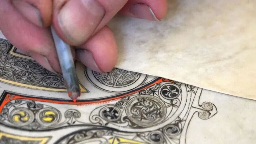 Click to enlarge illuminated manuscript production book of kells