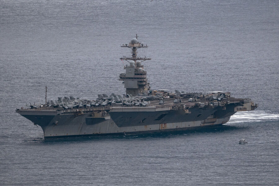 USS Gerald R. Ford arrives in Souda Bay on March 23, 2026 in Souda, Greece.