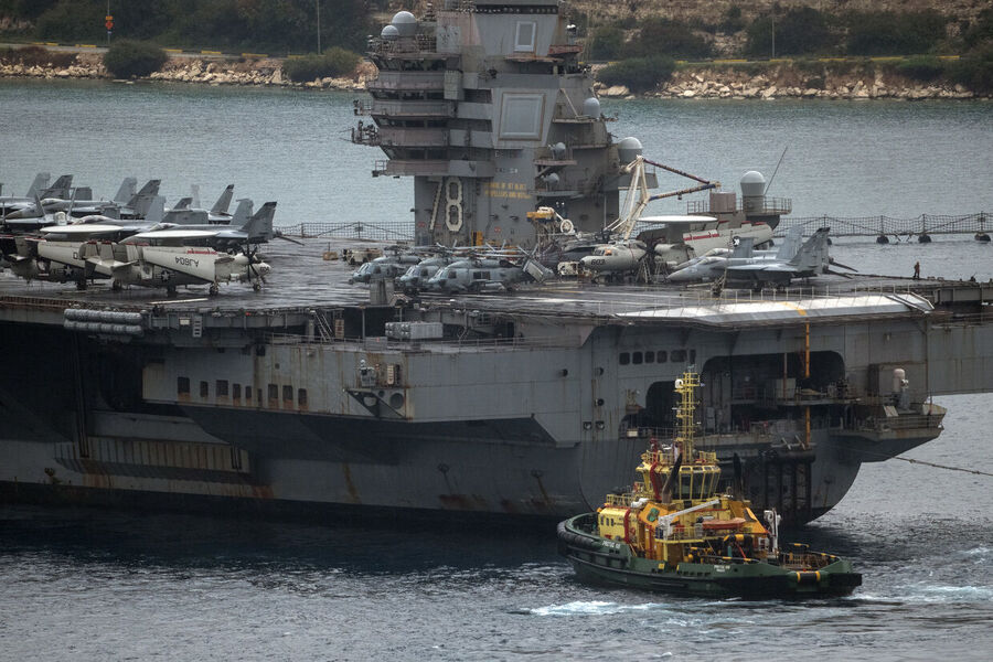 USS Gerald R. Ford arrives in Souda, Greece on March 23, 2026.