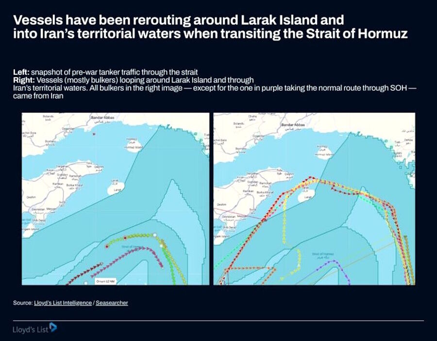Click to enlarge iran new oil route hormuz larak