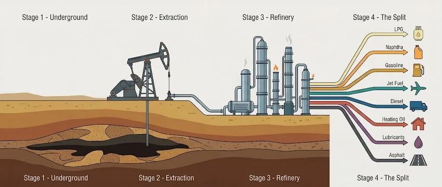 Click to enlarge Stages of oil production - graph