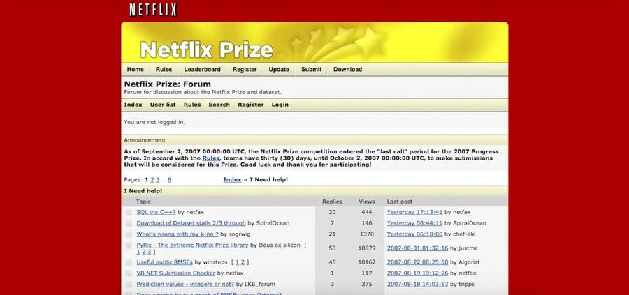 Click to enlarge The Netflix Prize Discussion Forum screen capture