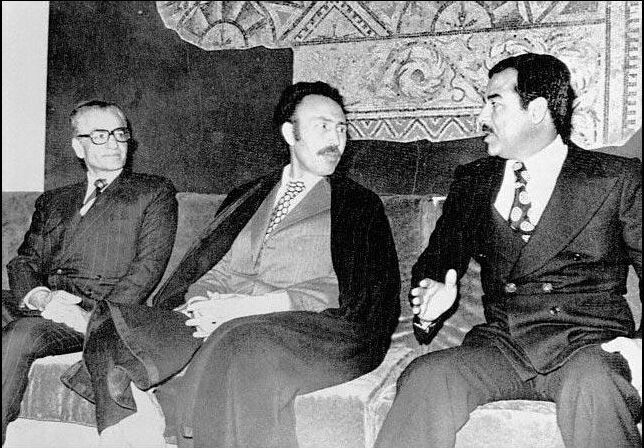 Click to enlarge Mohammad Reza Pahlavi, Houari Boumediene, Saddam Hussein