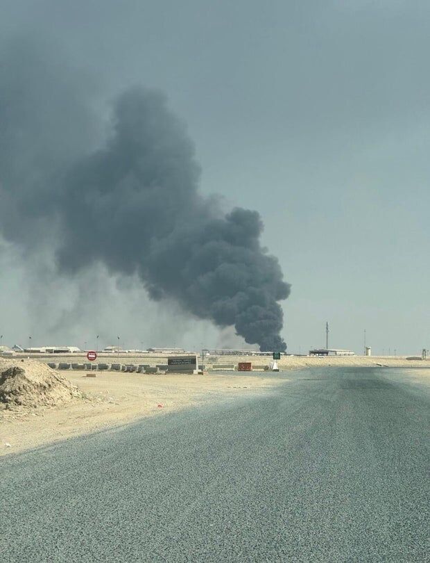 Click to enlarge Photo obtained by CBS News shows smoke rising from the site of an Iranian drone attack