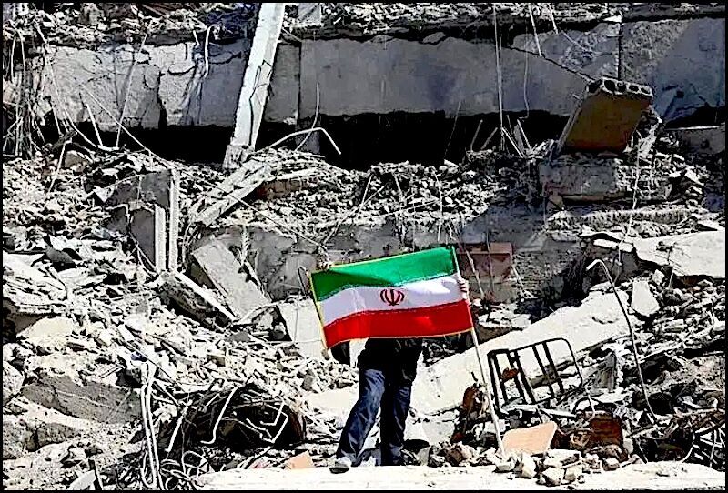 Click to enlarge Rubble in Iran/flag