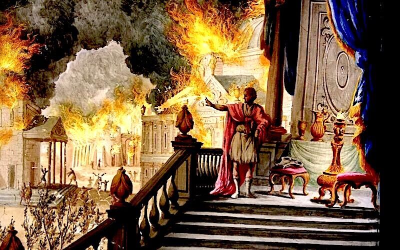 Nero burns Rome painting