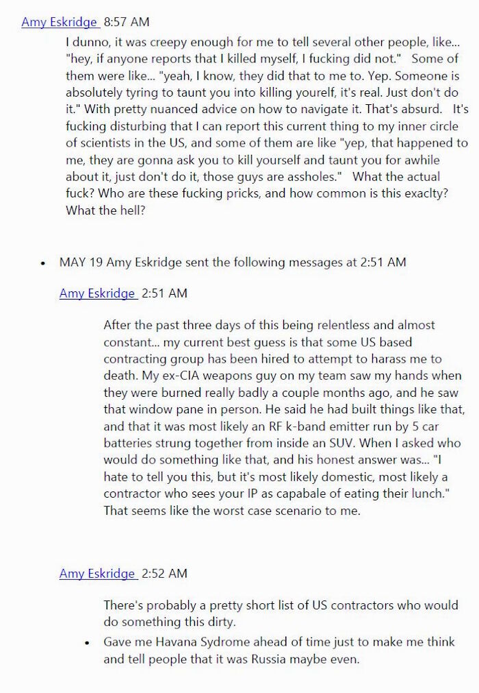 amy eskridge messages scientist dead