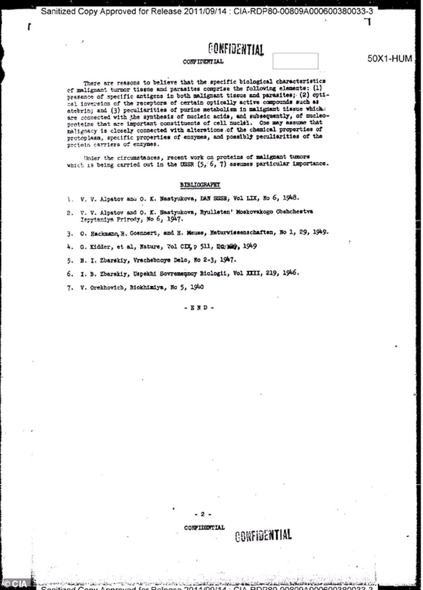 cia declassified document cancer cure