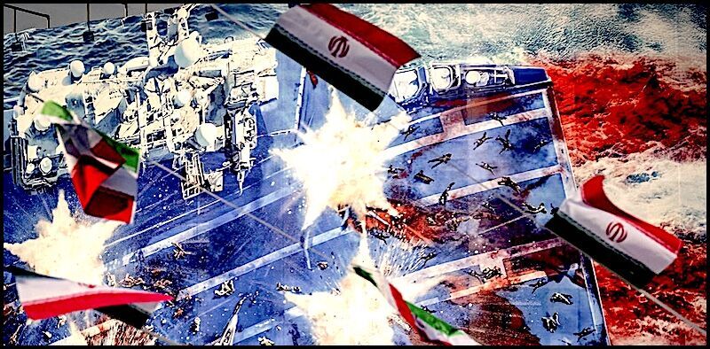 Iran flags and war scenes