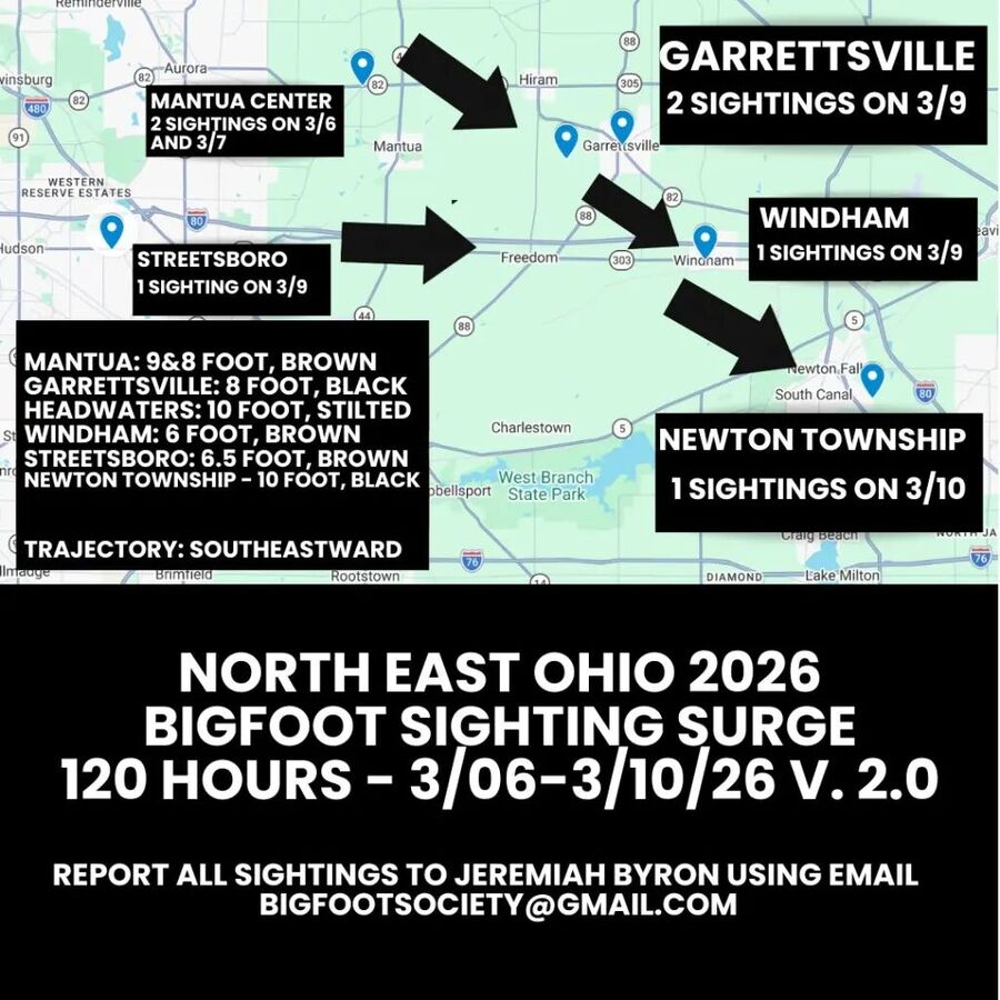 Click to enlarge Map of Ohio bigfoot sightings