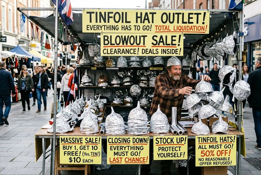 Tinfoil hat market stand