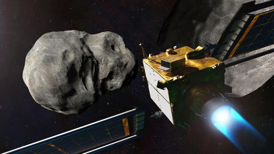 illustration depicts NASA’s Double Asteroid Redirection Test (DART)