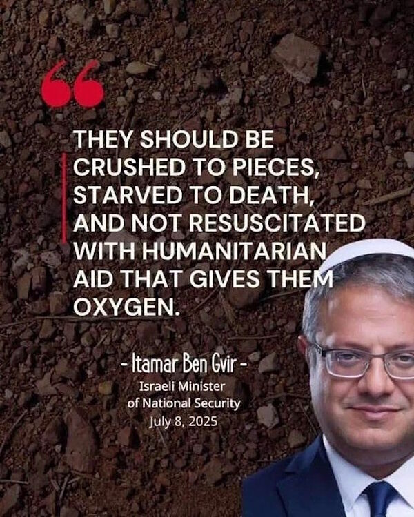ben gvir quote palestinians crushed starved israel