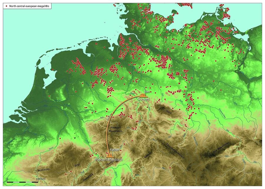 Map of Neolithic megalithic tombs in Northern Central Europe